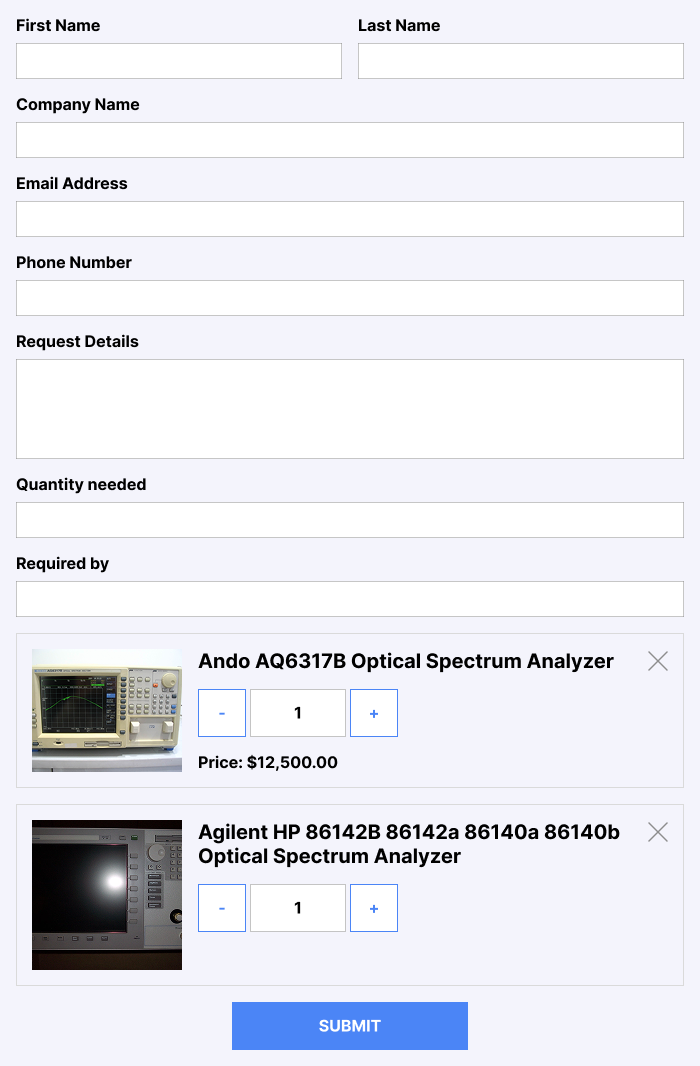 Inquiry cart to capture RFQs