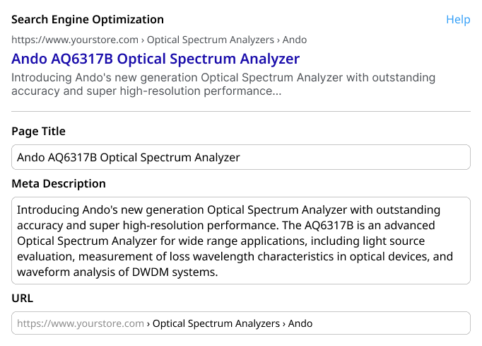 Product listings optimized for search engines